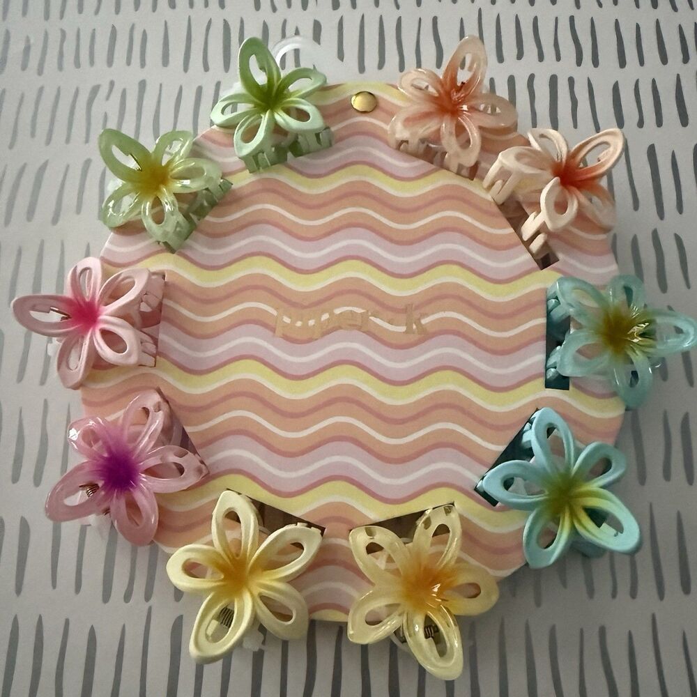 Piper K 10 Hair Clips Multi Color Pastel Flowers Crystal Claw Clip New Floral
